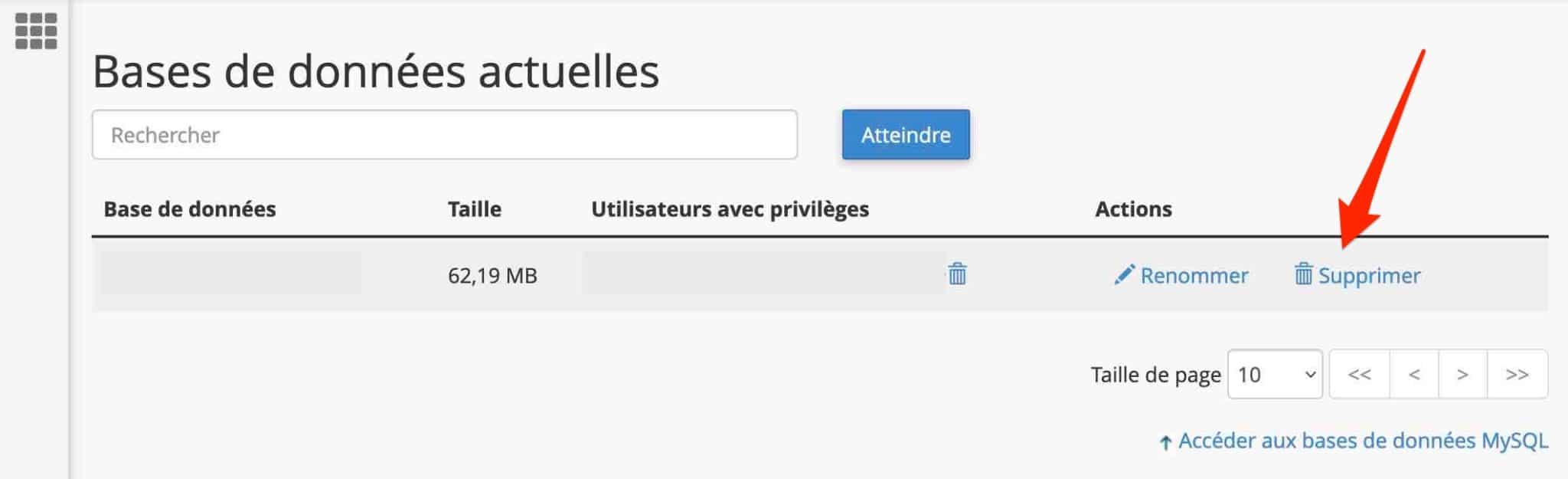 Vous pouvez supprimer une base de données sur cPanel, afin de supprimer un site WordPress.