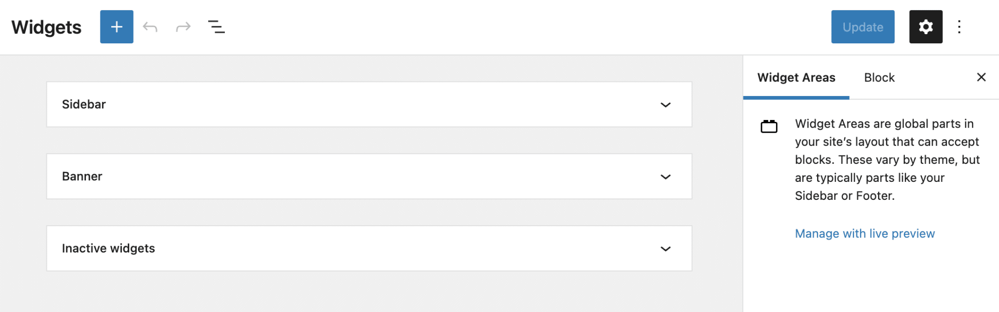 WordPress blocks on widget screen
