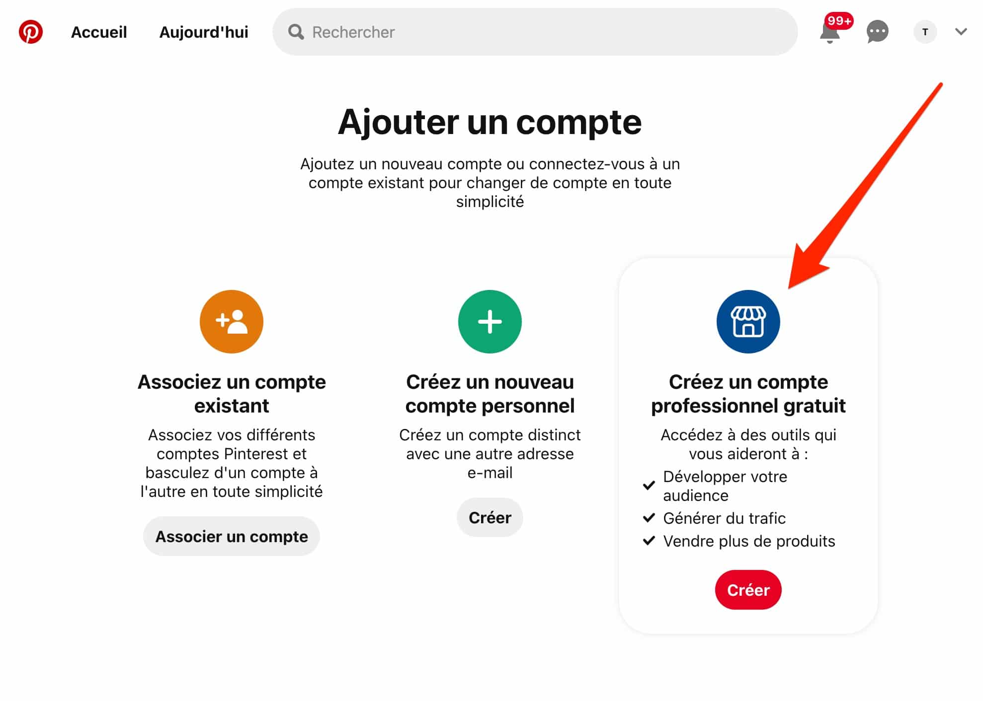 Pinterest permet de créer un compte professionnel gratuit.