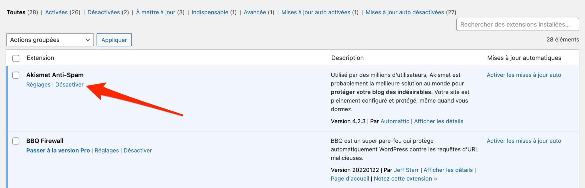 Désactiver des plugins permet de démasquer des erreurs WordPress.