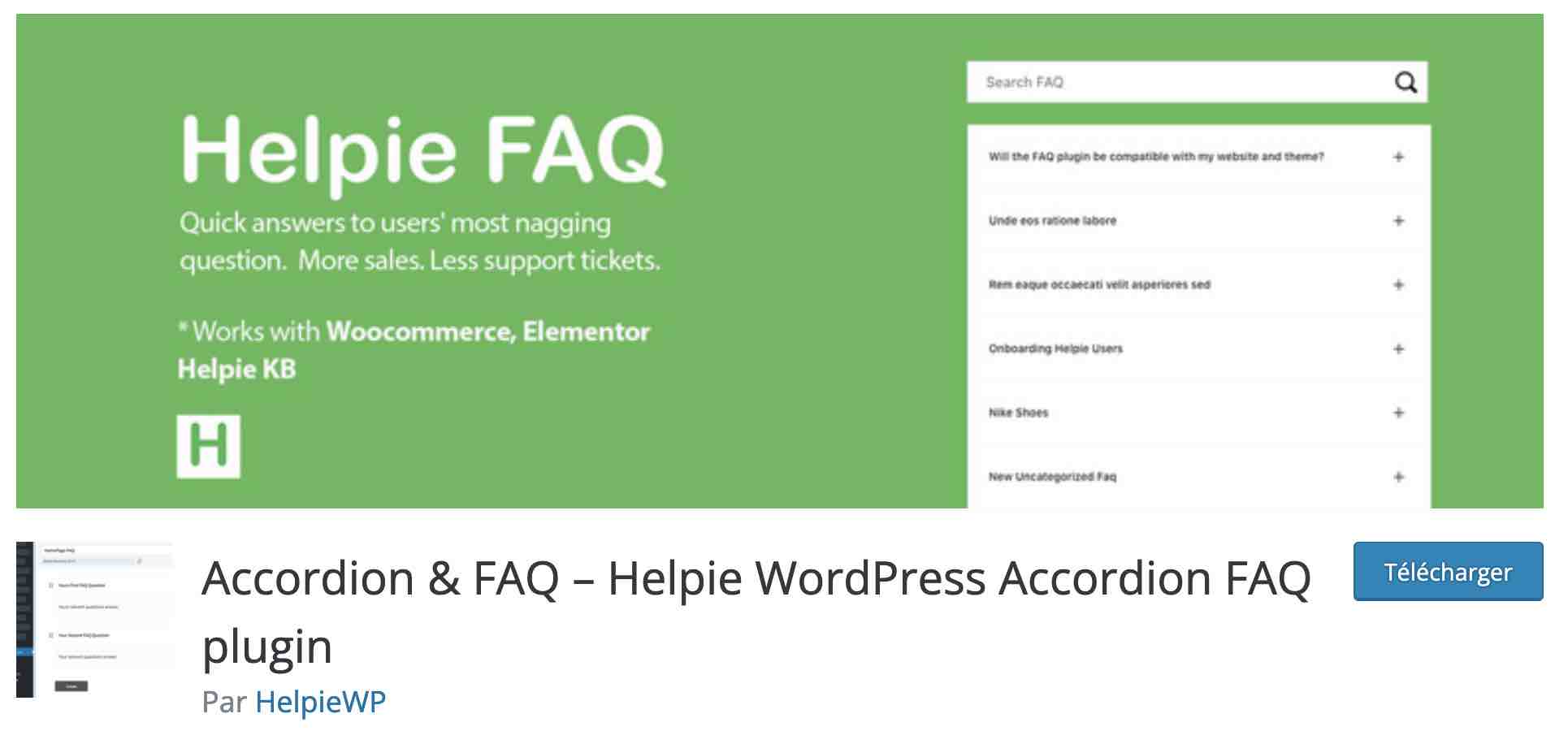 Le plugin Accordion & FAQ - Helpie FAQ sur WordPress.