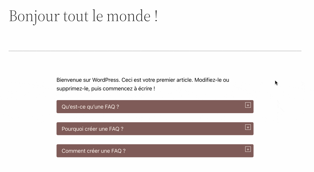 Intégration de FAQ Concertina en front-end sur WordPress.