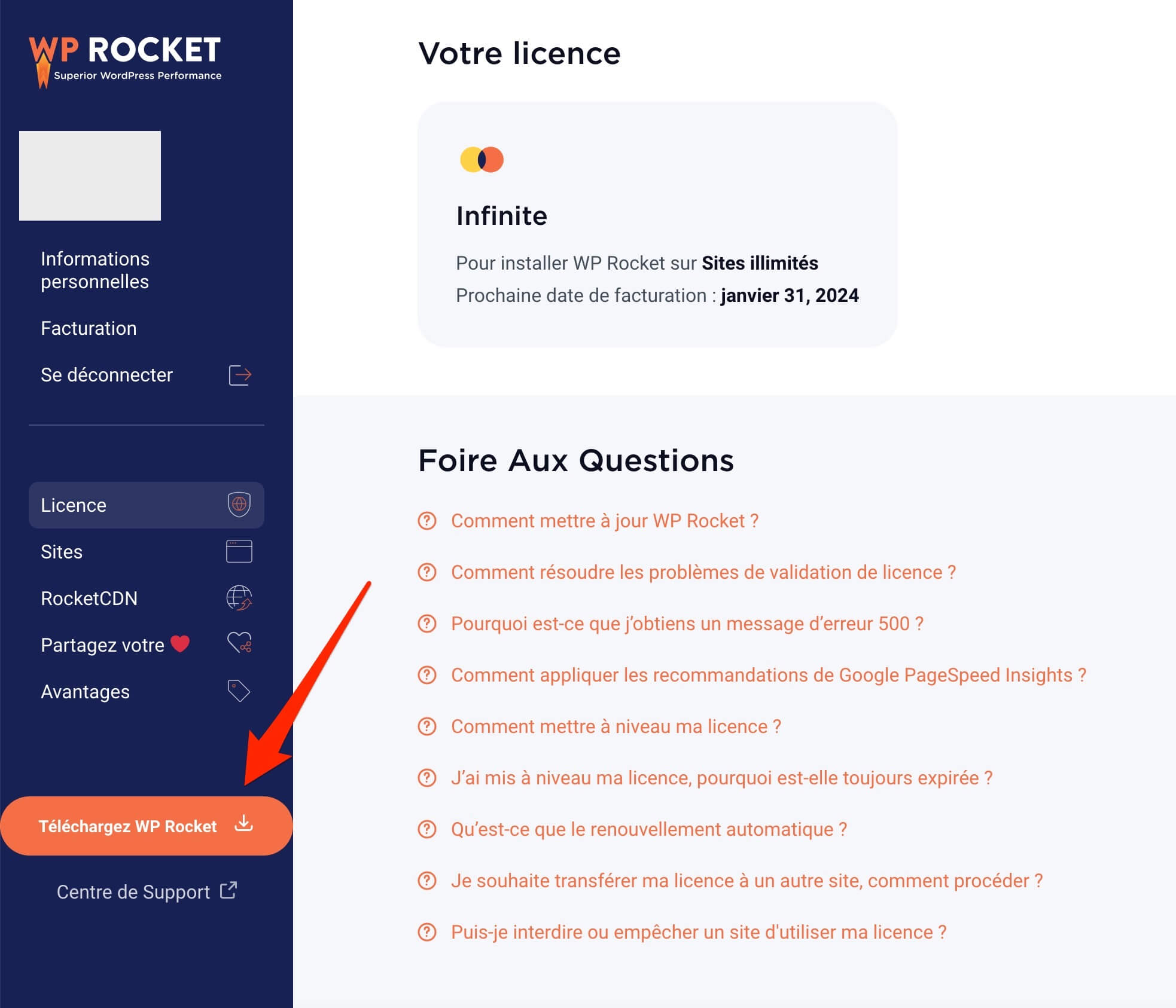 WP Rocket est une extension au format zip.