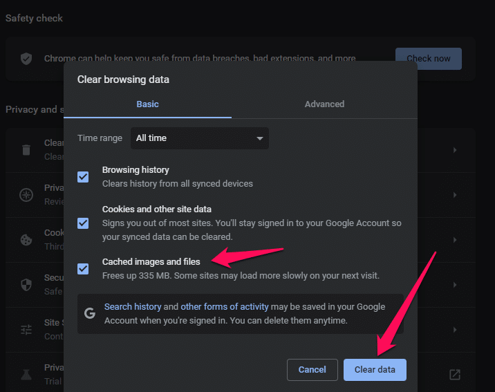 How to clear cached images and files on Google Chrome.