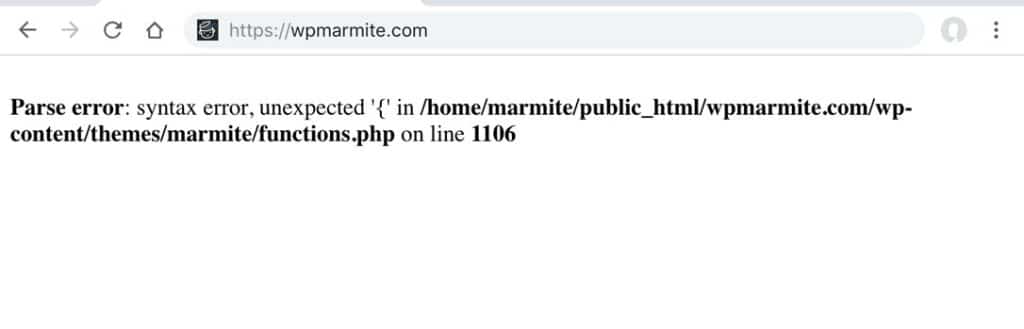 Parse error happening on WordPress.