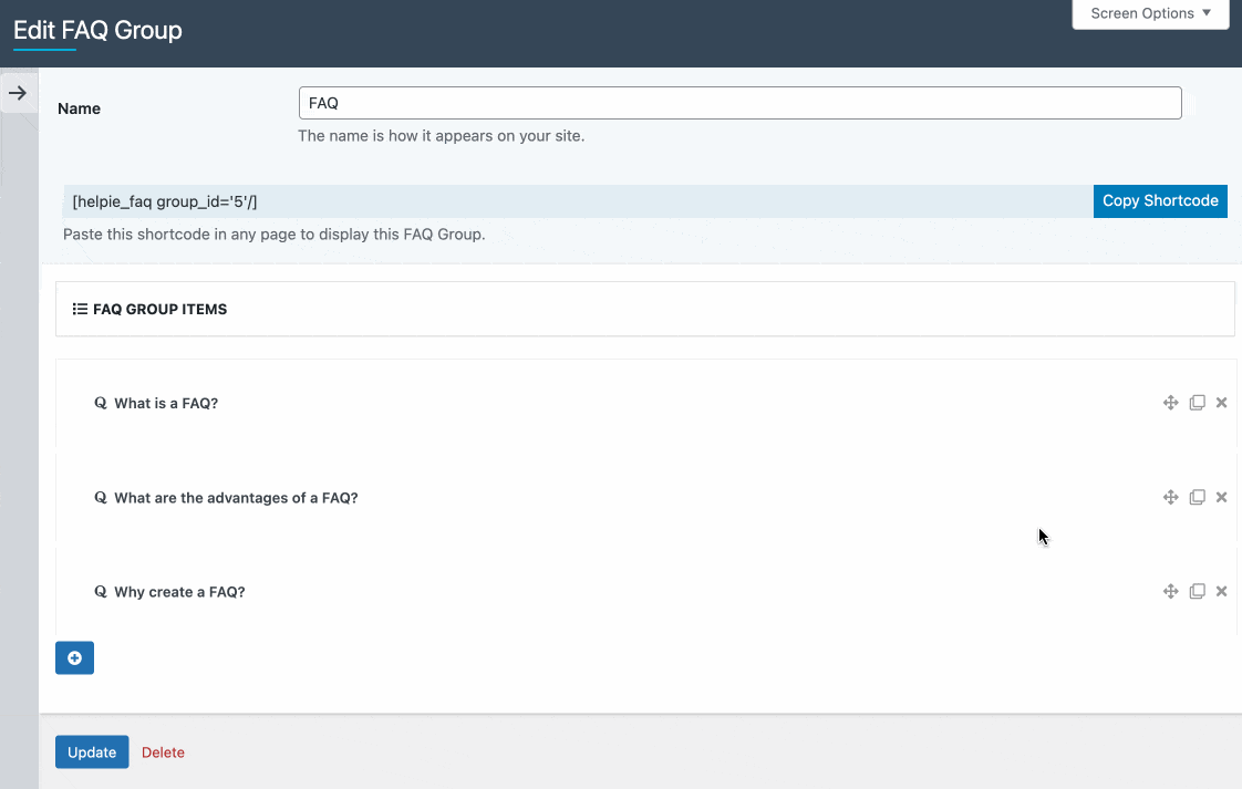 Accordion & FAQ plugin works with a drag-and-drop system.