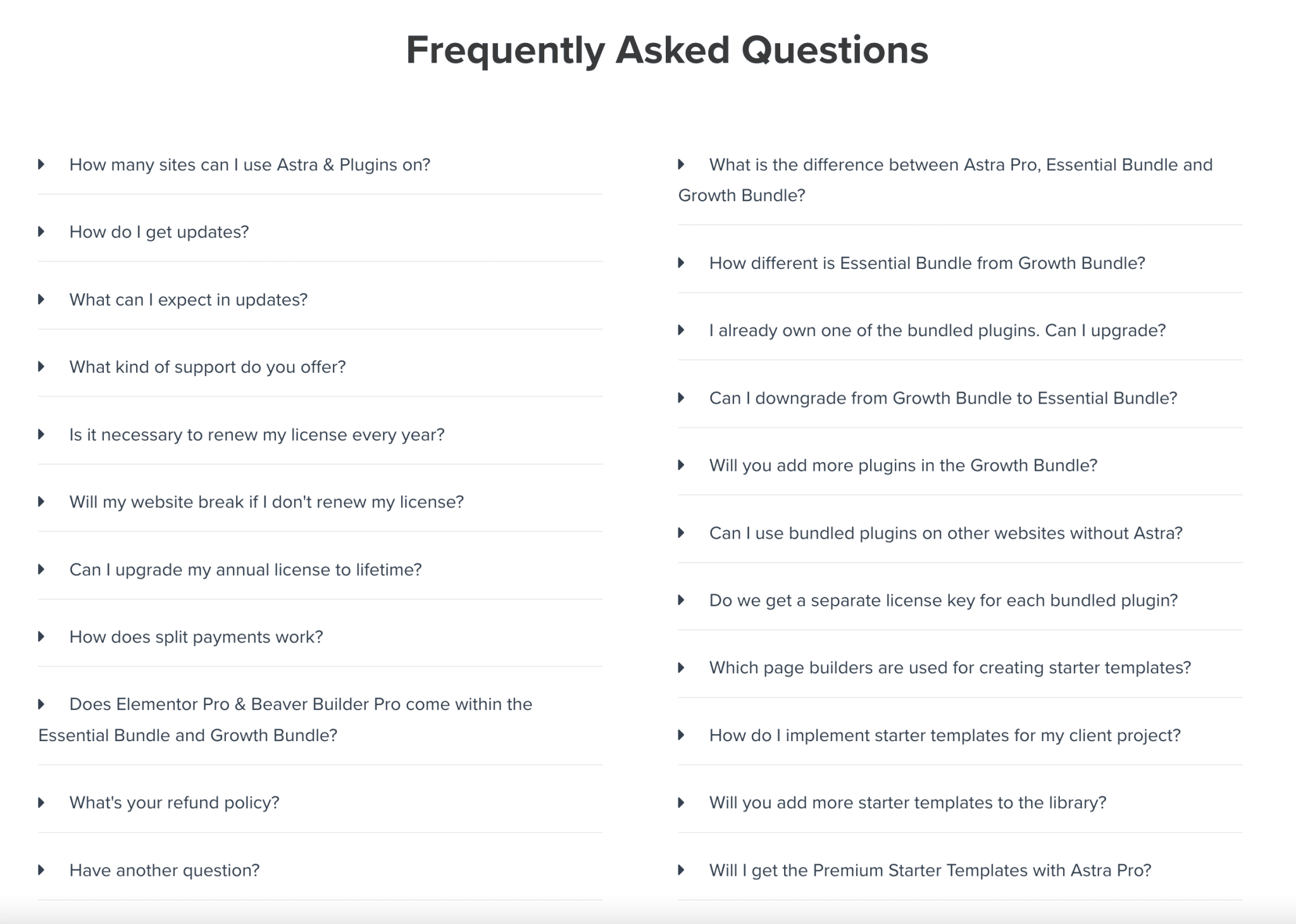 FAQ page on the Astra theme.