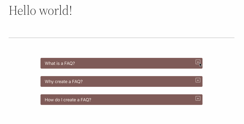 Integration of FAQ Concertina on front-end on WordPress.