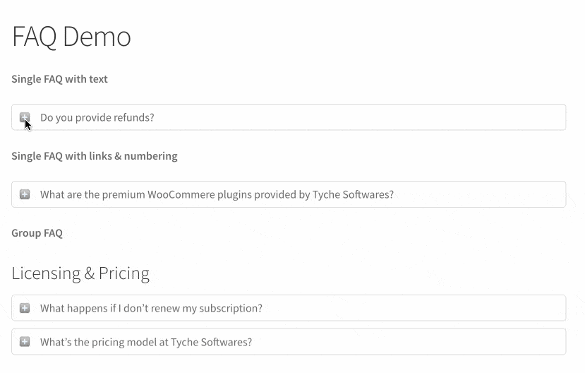 Accordion mode with Arconix FAQ plugin.