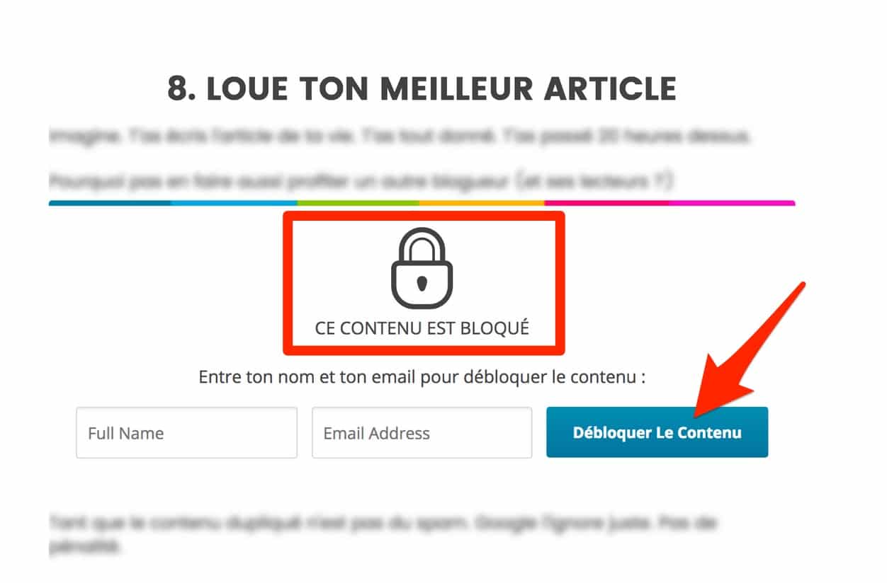 Un Content locker créé avec Thrive Leads.