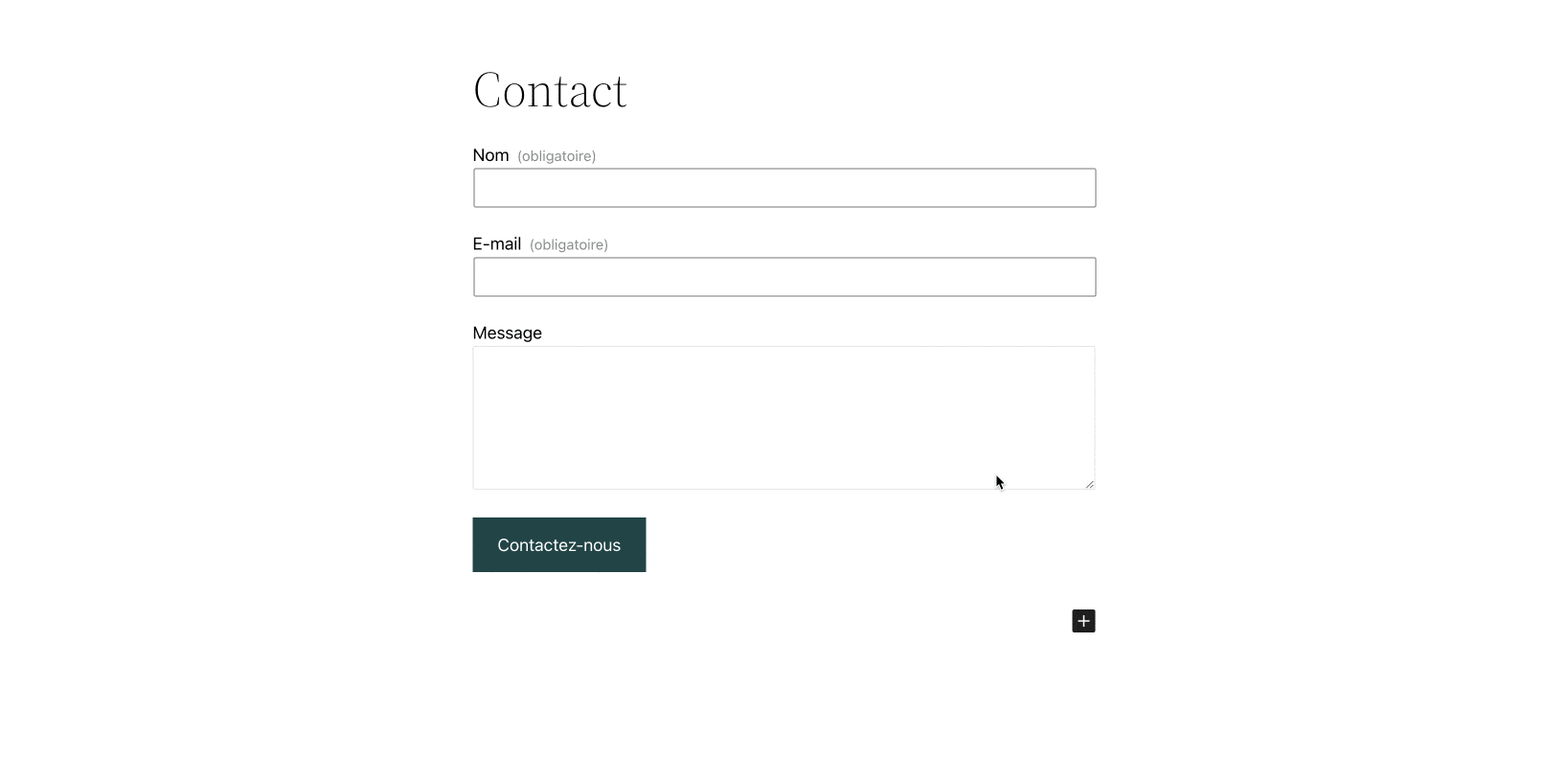 Interface d'édition d'un formulaire de contact avec le plugin Jetpack.