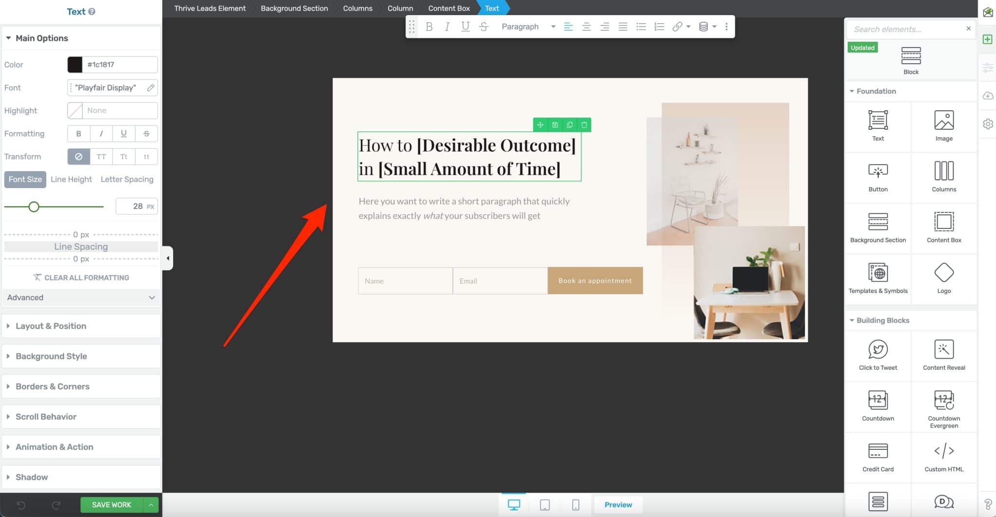 Modification d'une pop-up sur Thrive Leads.