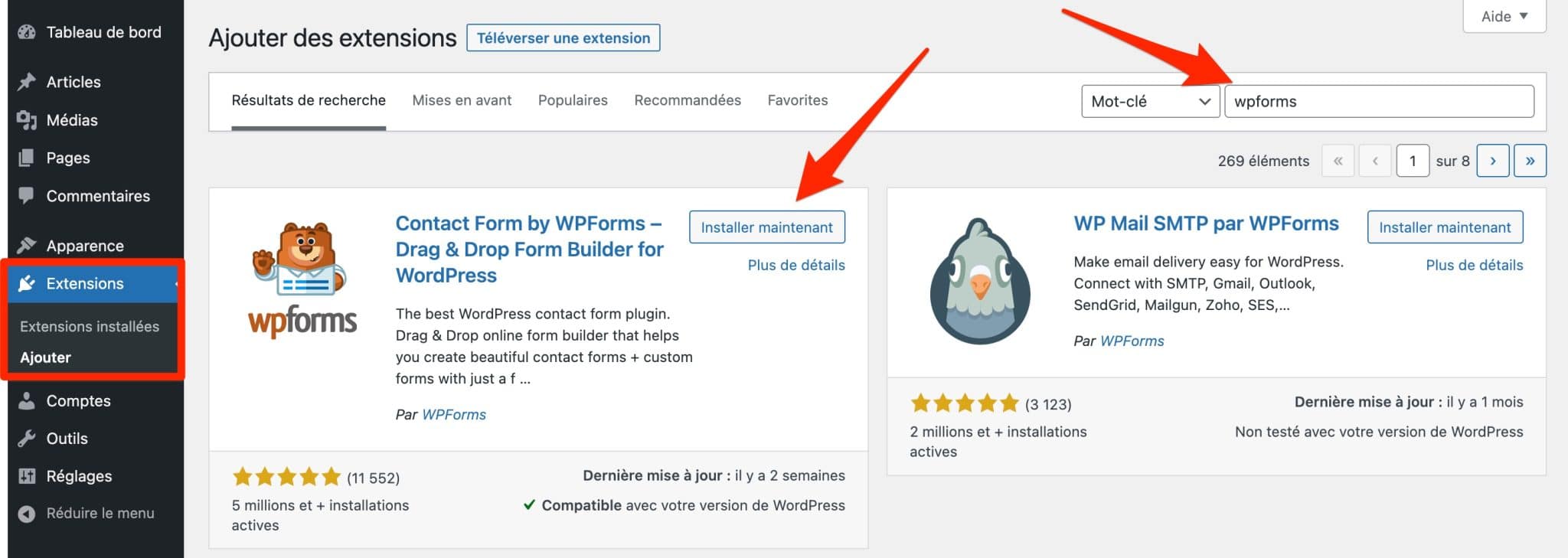 Installation de Contact Form by WPForms sur WordPress.