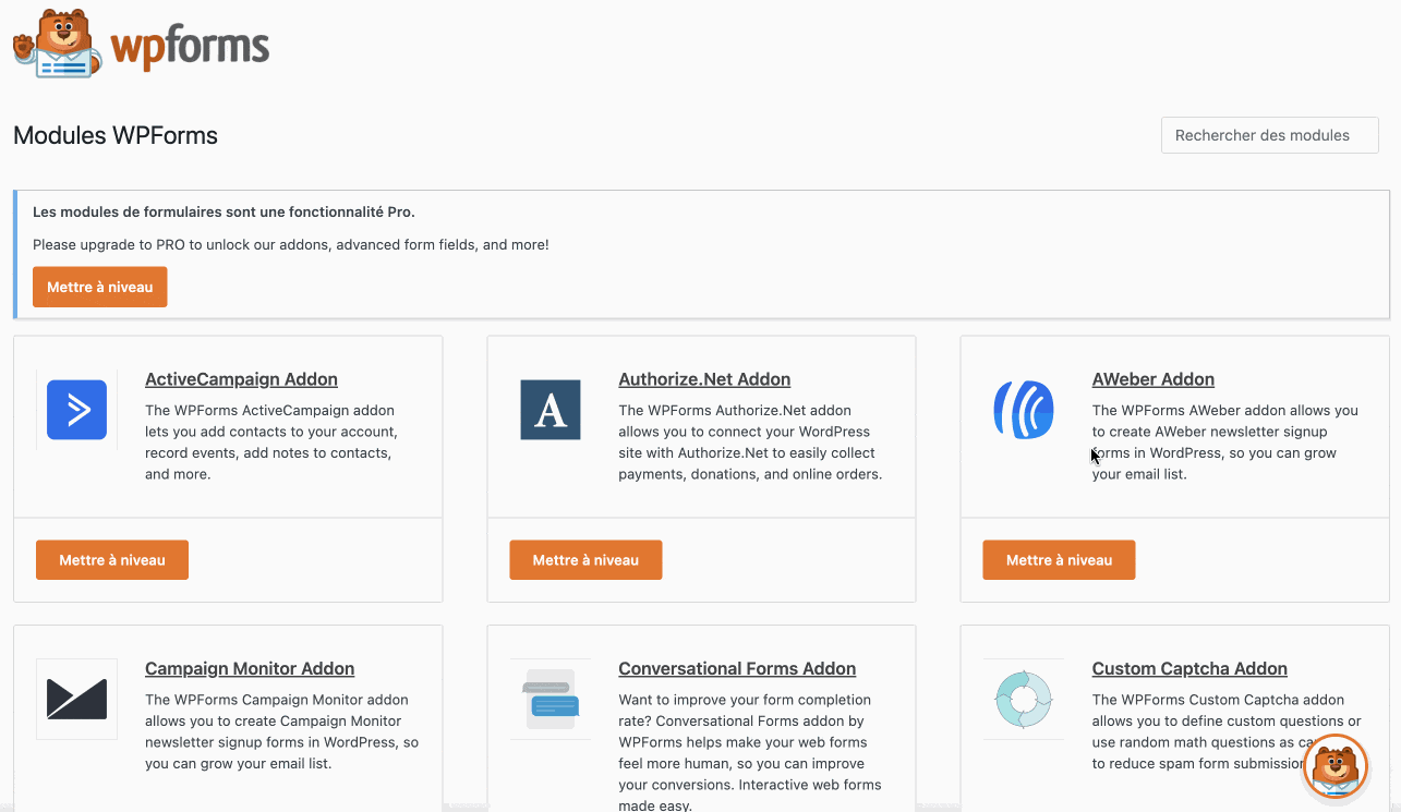 WPForms propose plus de 20 modules premium.