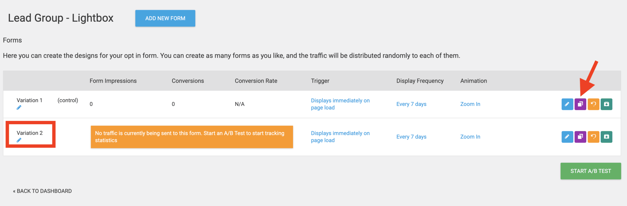 Duplicate a form for A/B testing.