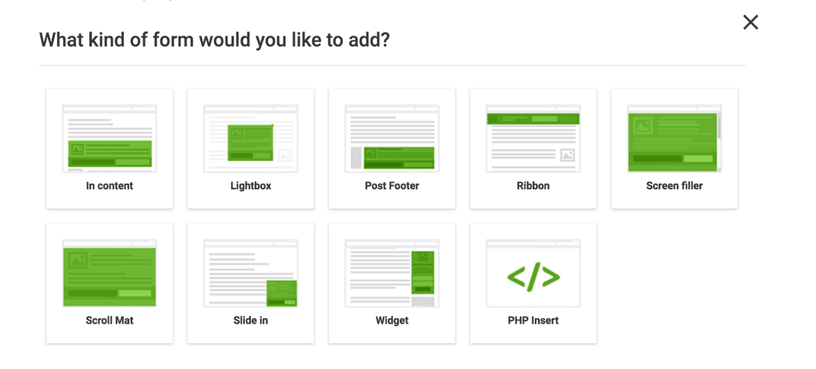 Thrive Leads opt-in form types for a Lead Group.