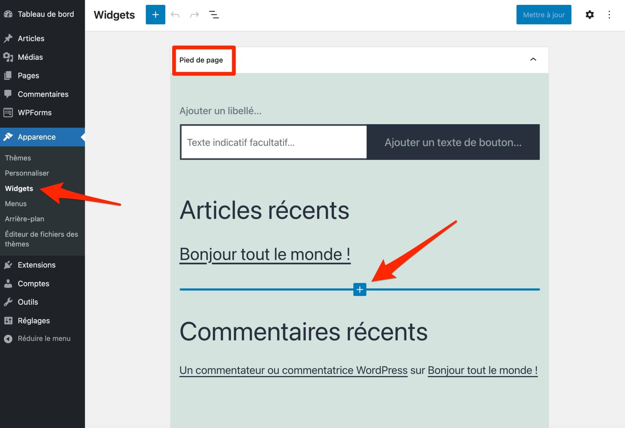 WPForms peut s'intégrer facilement dans une zone de widgets.