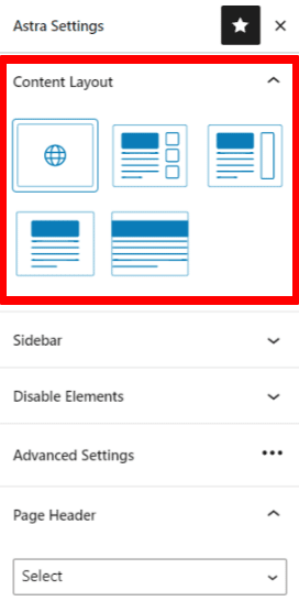 Page templates offered by Astra theme.