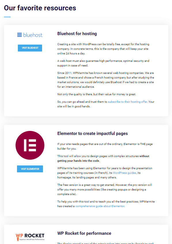 WordPress page featuring the WPMarmite best resources.
