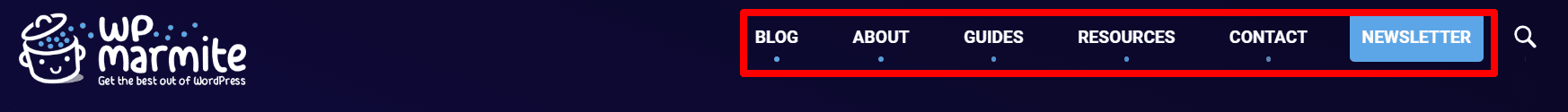 The site menu at the top of the WPMarmite page.