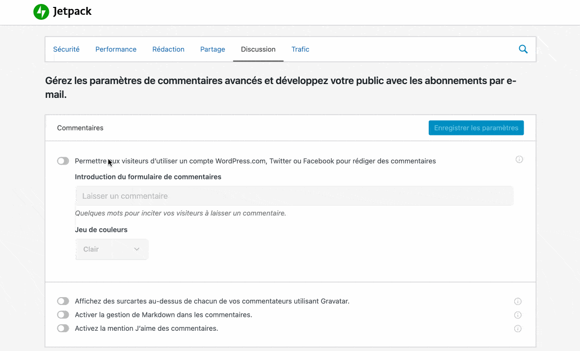 Activation d'un module sur Jetpack.