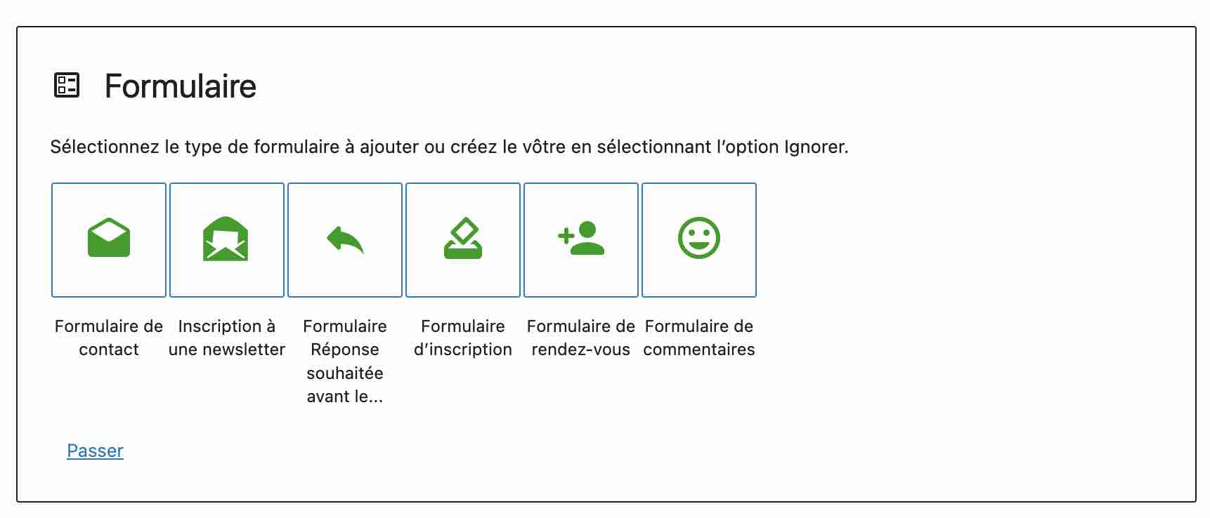 Jetpack permet d'intégrer plusieurs types de formulaires dans votre contenu.