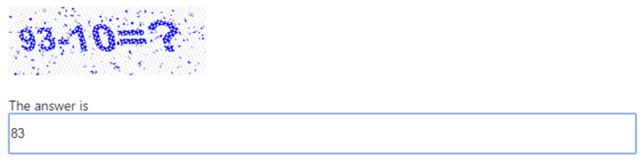 Un exemple de captcha basé sur un problème mathématique.