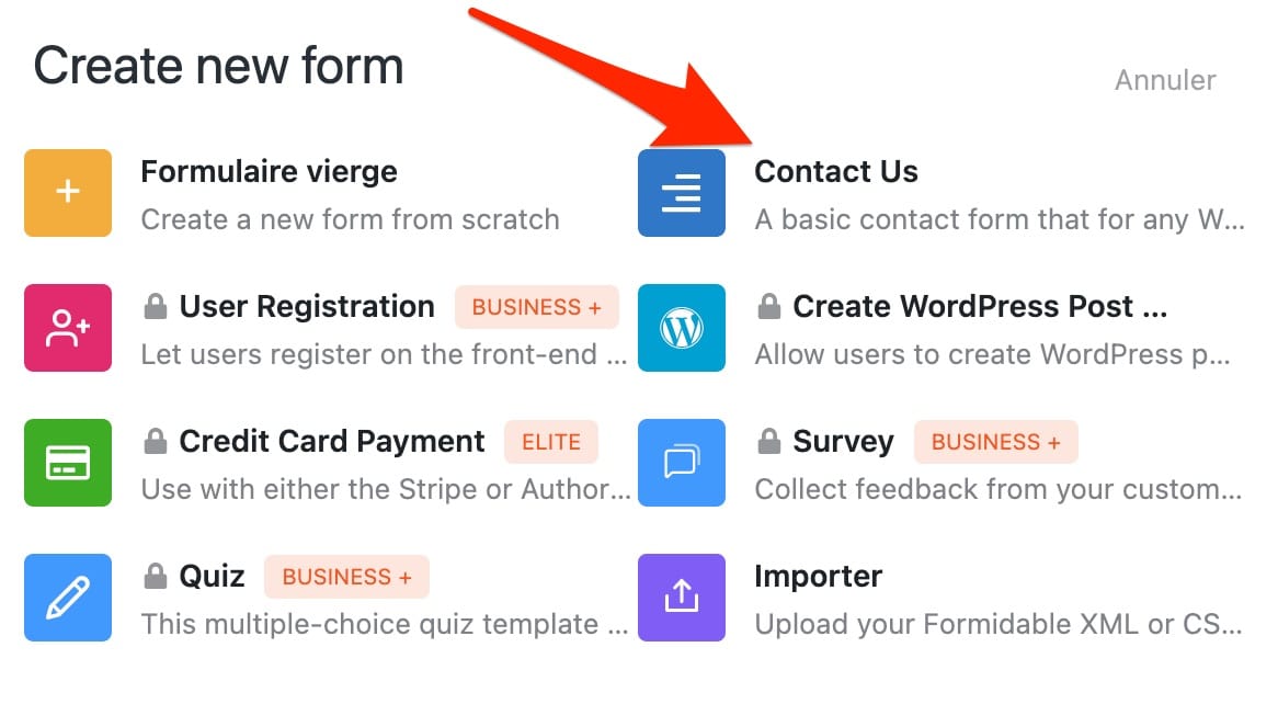Formidable Forms propose un template pour créer un formulaire de contact.