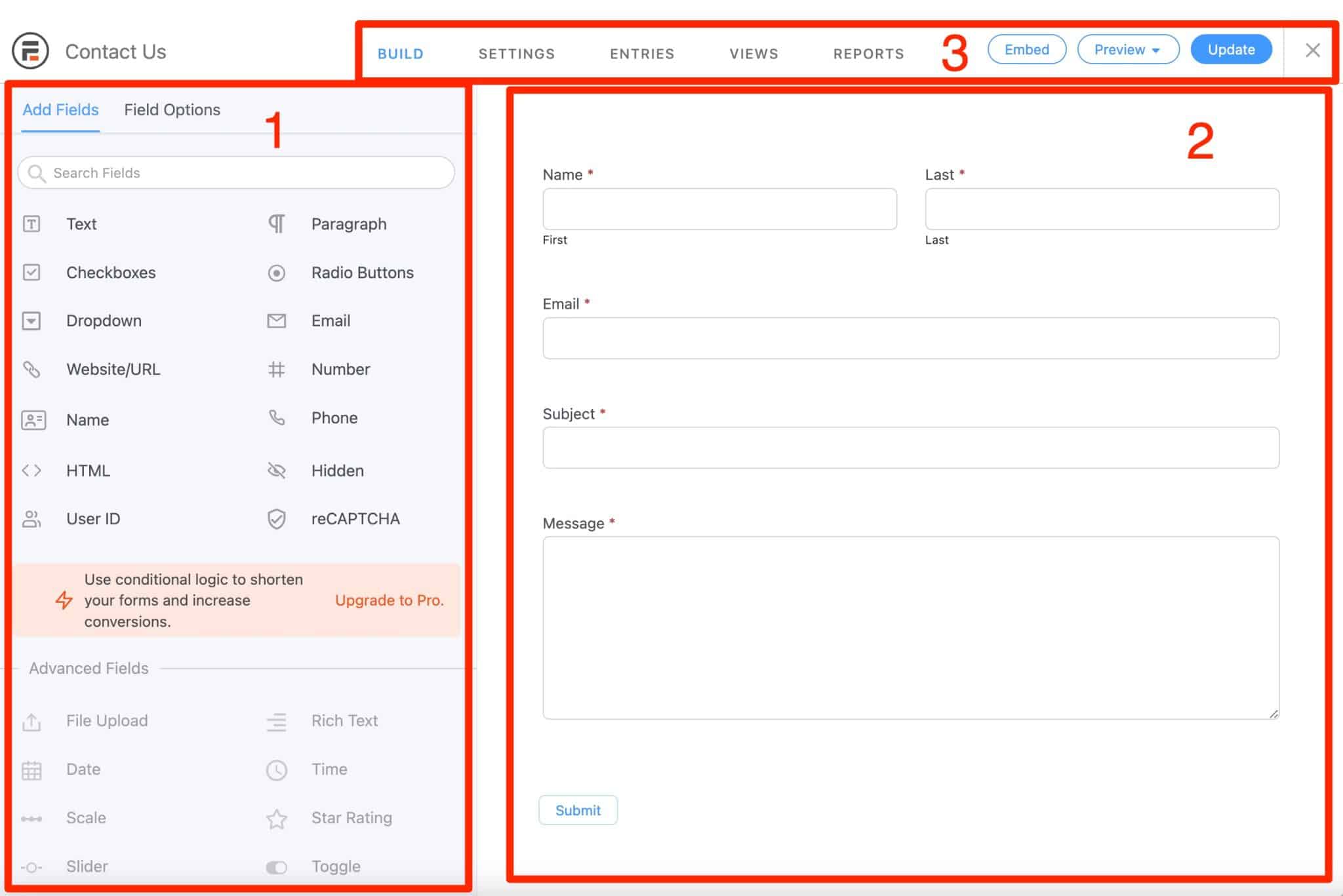 Editing interface on Formidable Form.