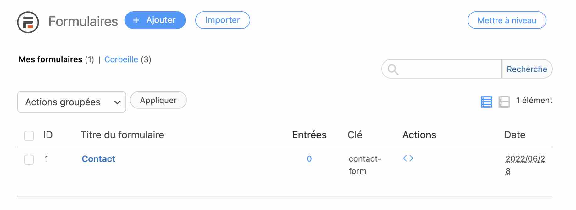 Formidable Forms dispose d'un sous-menu listant vos formulaires.