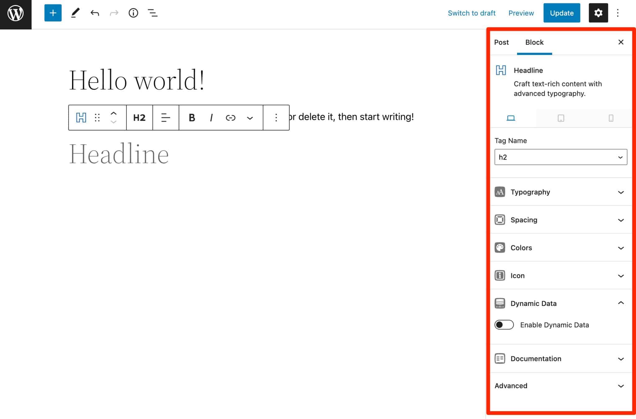GenerateBlocks options on WordPress.