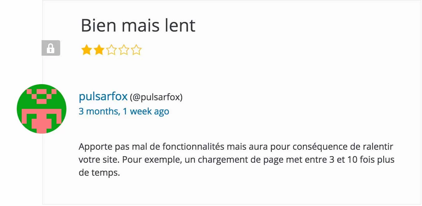Commentaire négatif sur Jetpack.