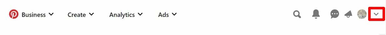Chevron icon to access settings on your Pinterest account.