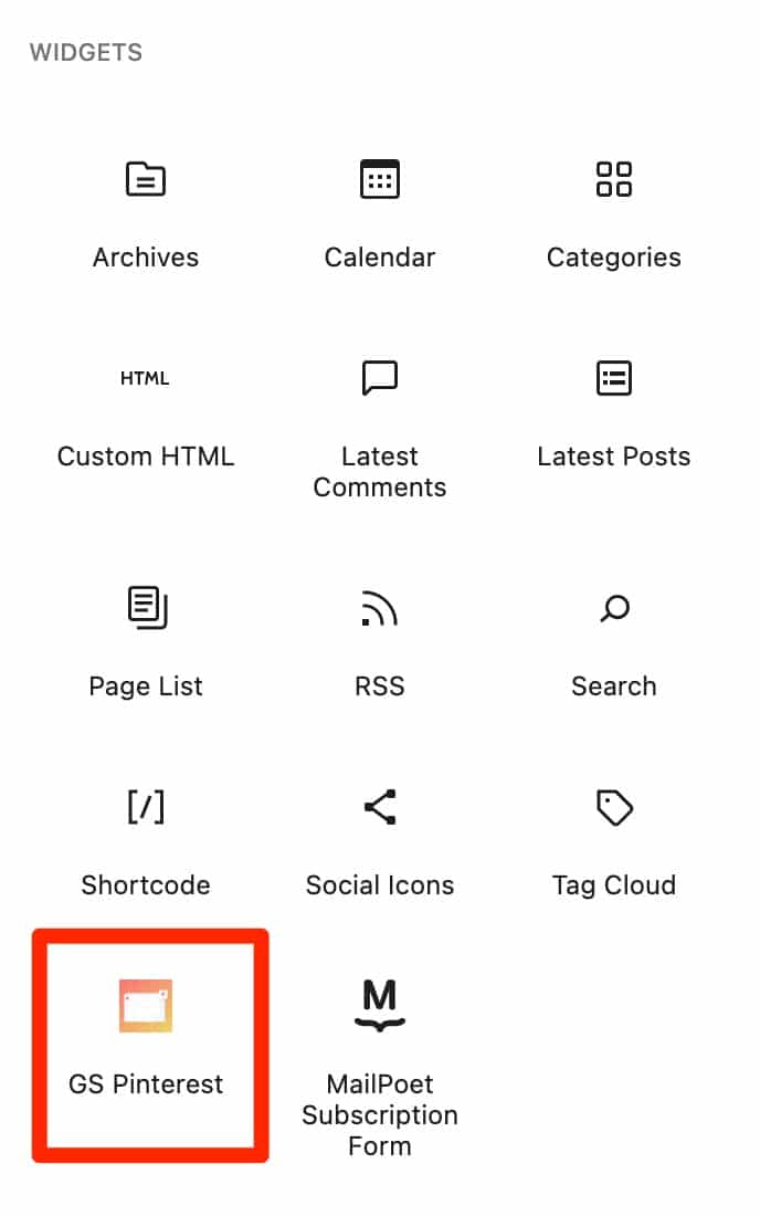 GS Pinterest block on WordPress.