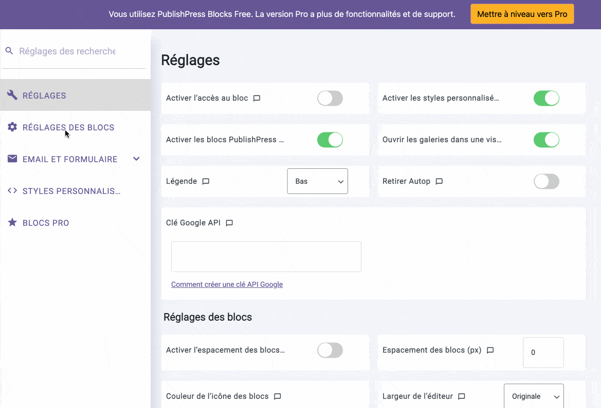 Page de réglages de PublishPress.