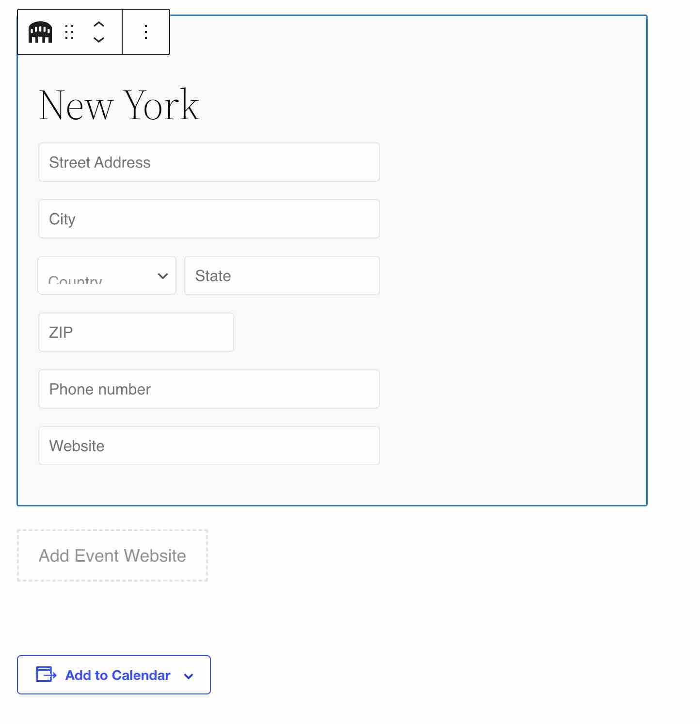 The Events Calendar allows you to set up a location for your event.