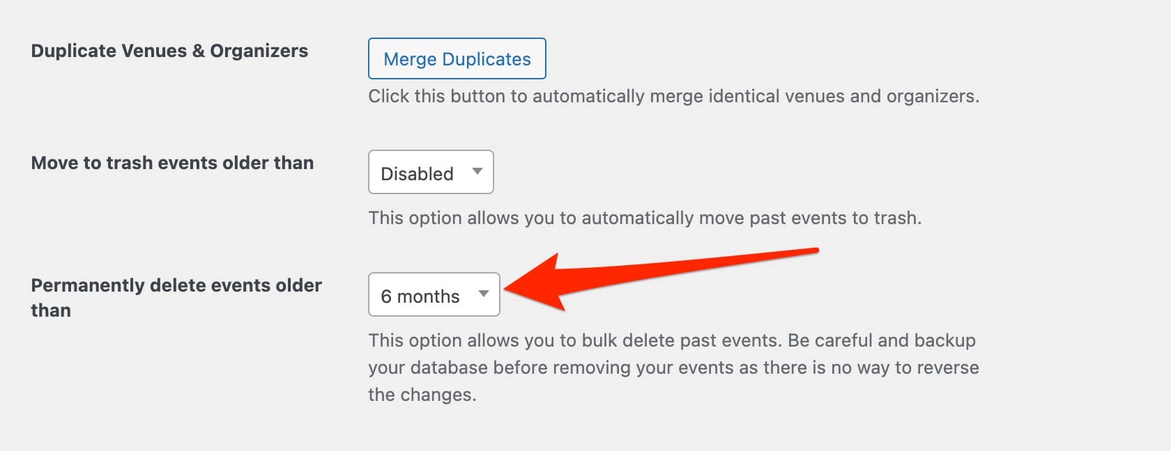 The Events Calendar plugin has an option to delete past events after a while.