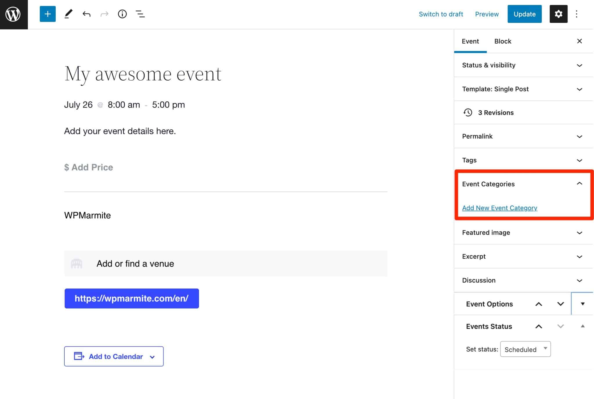 Categories can help you to filter your events.