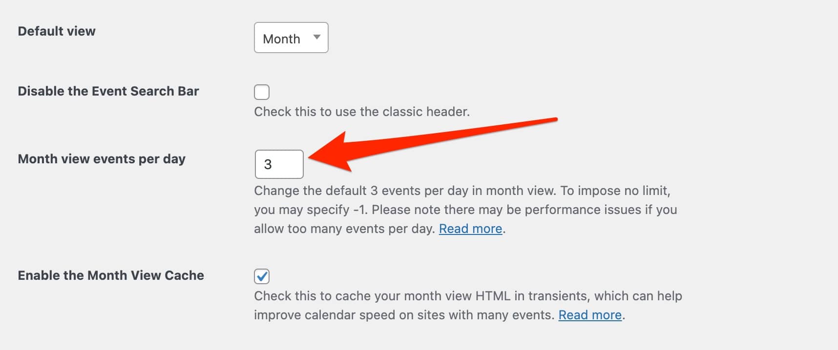 You can define how many events you view per day.