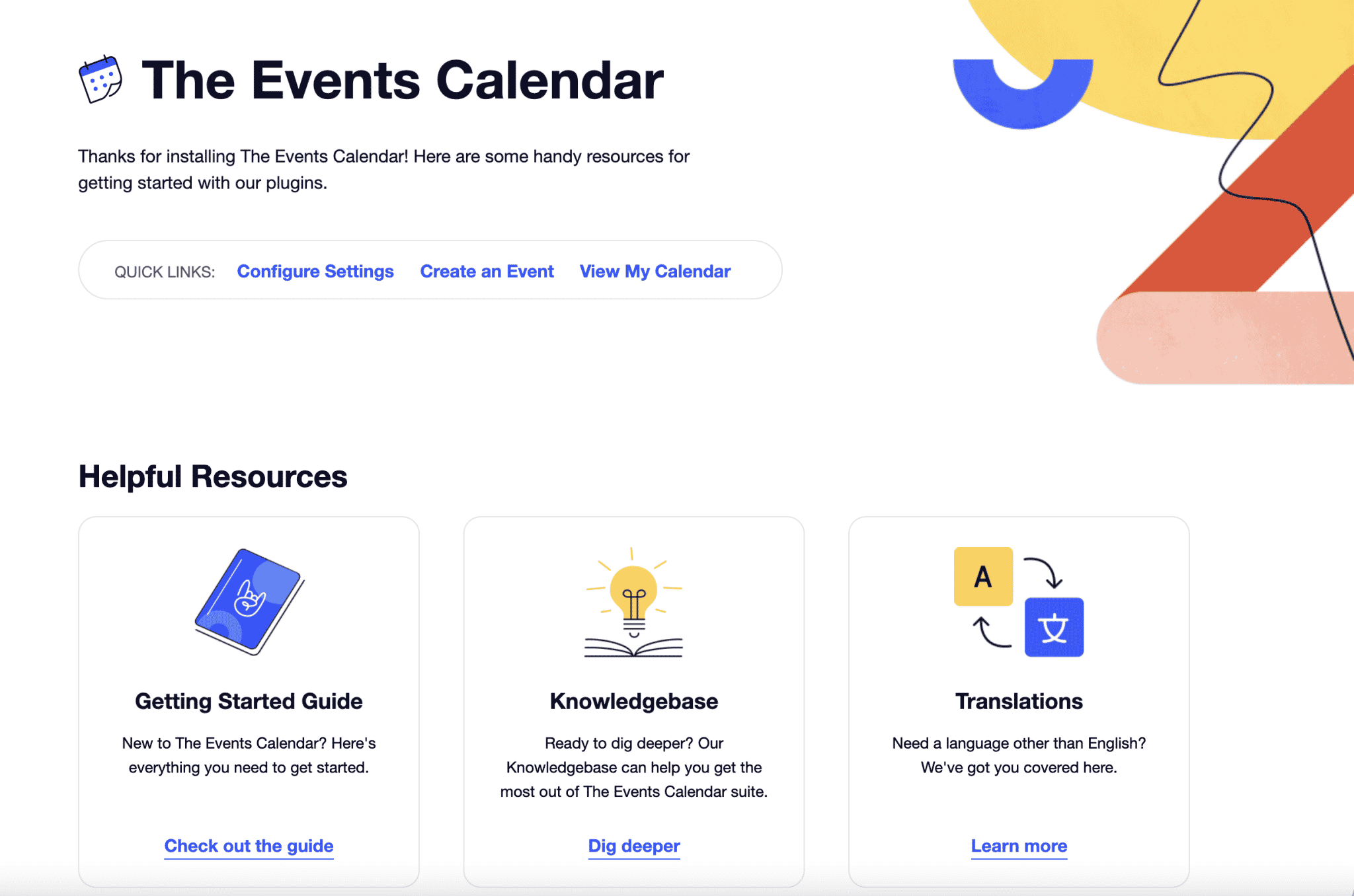The Events Calendar plugin offers useful resources after download.