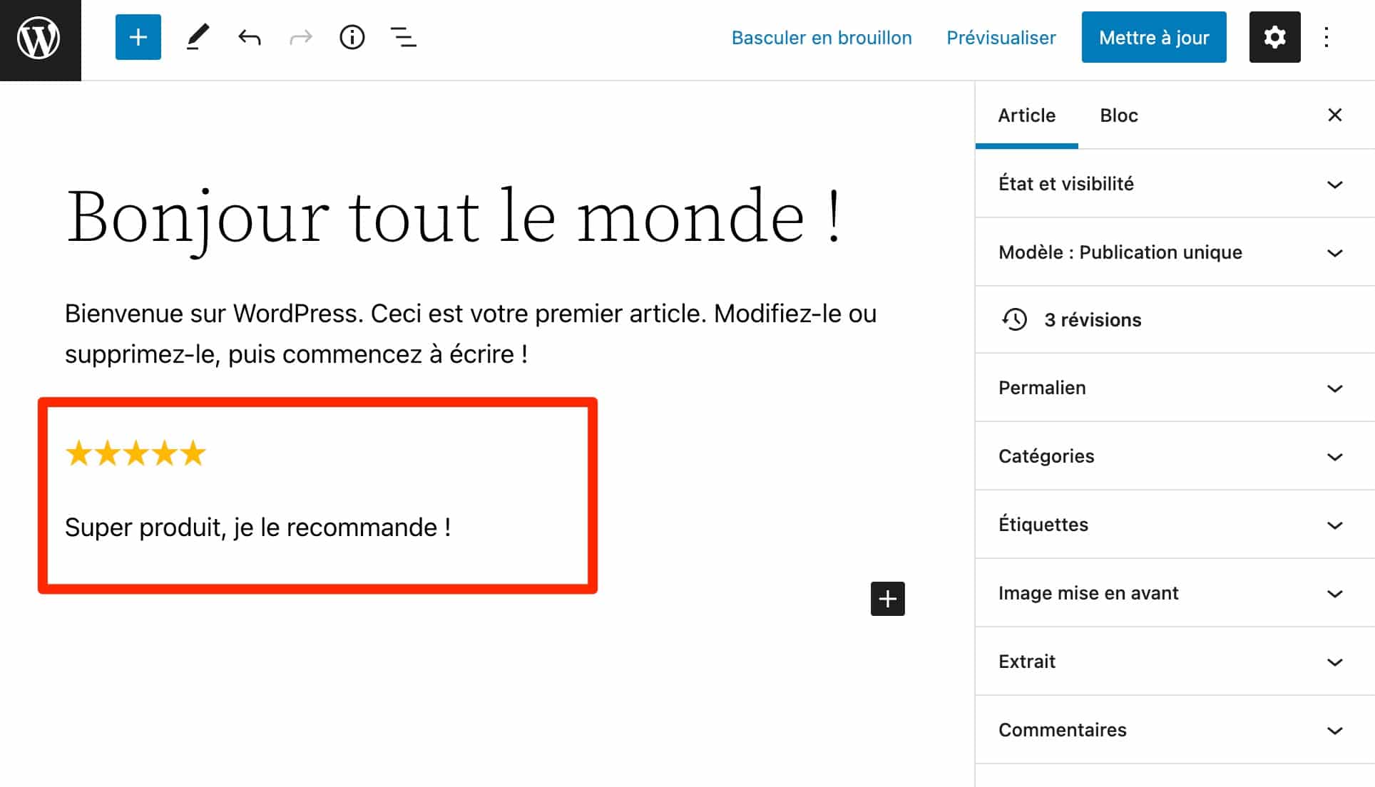 Ultimate Blocks dispose d'un bloc pour donner une note.