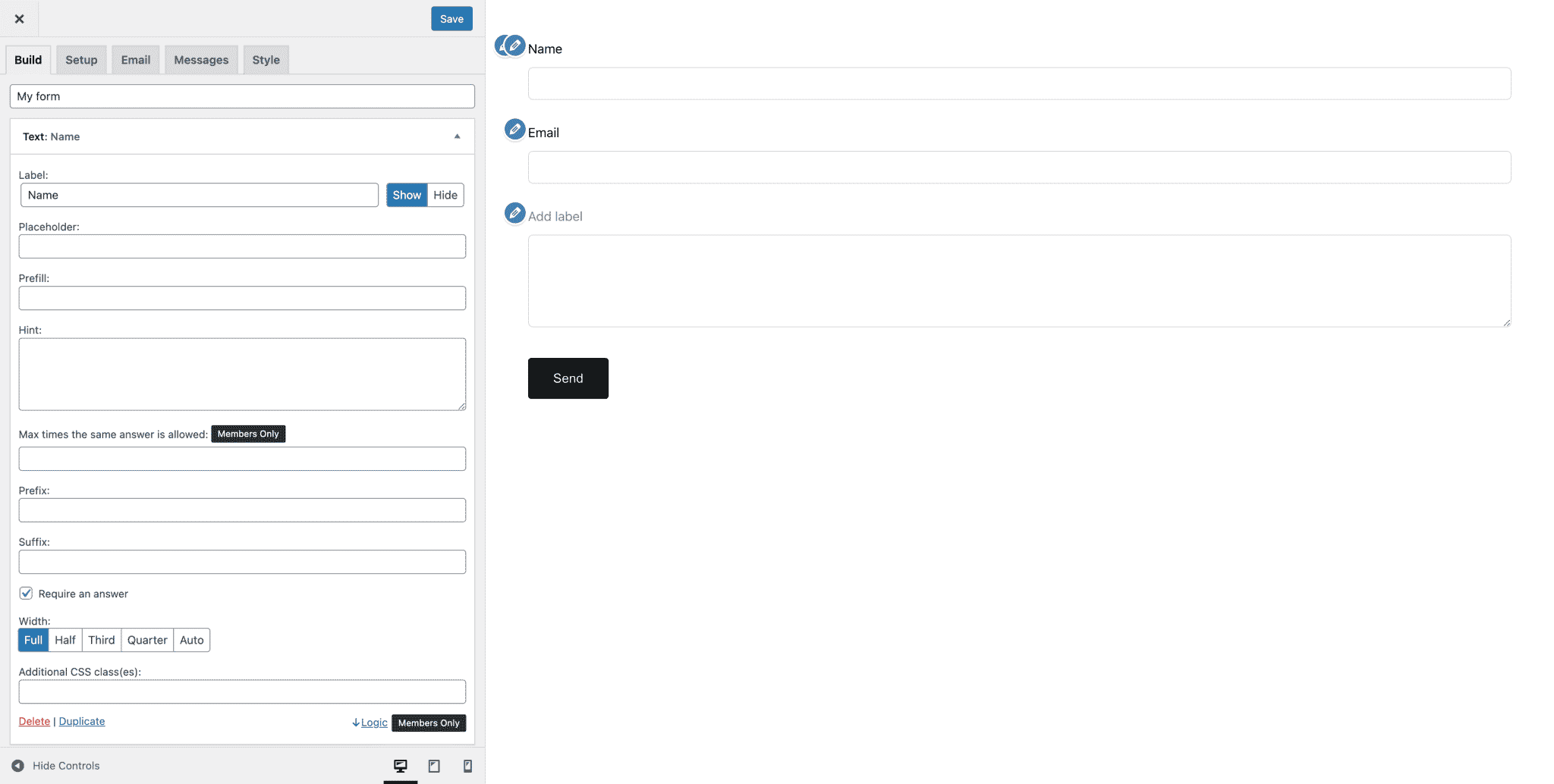 HappyForms plugin interface on WordPress.
