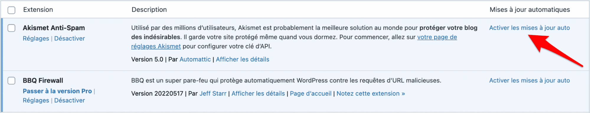 Activer les mises à jour automatiques des extensions WordPress.