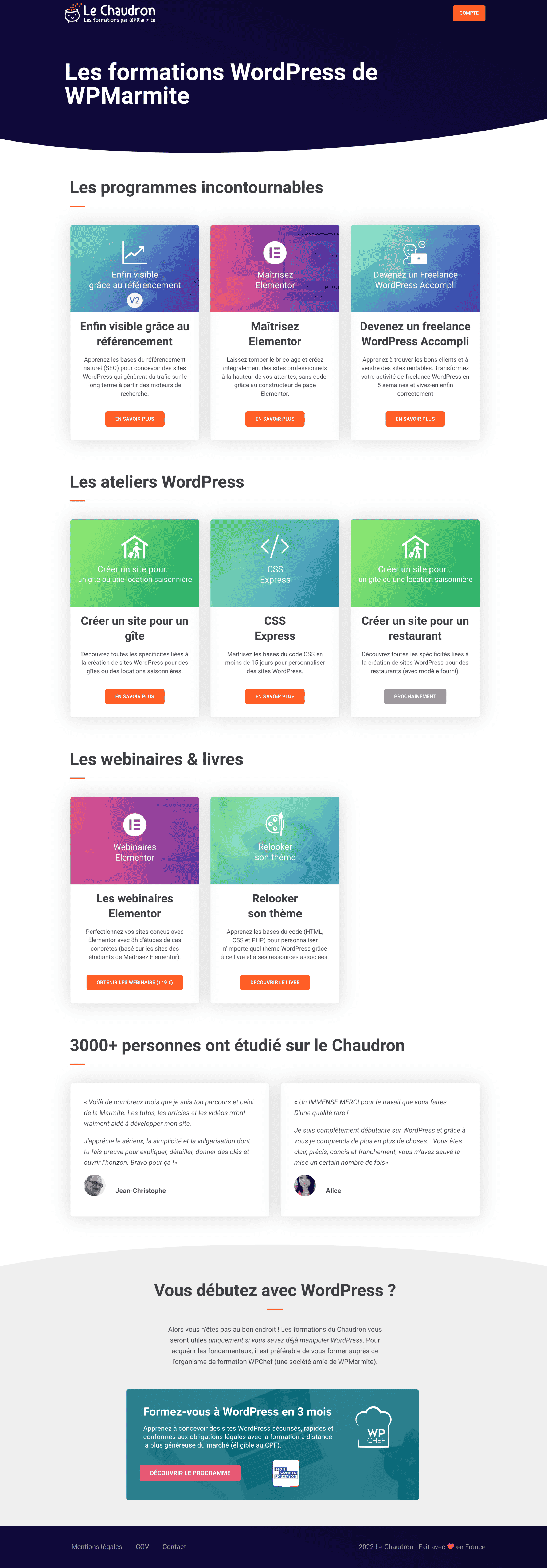 La V3 de la page d'accueil du Chaudron de WPMarmite.