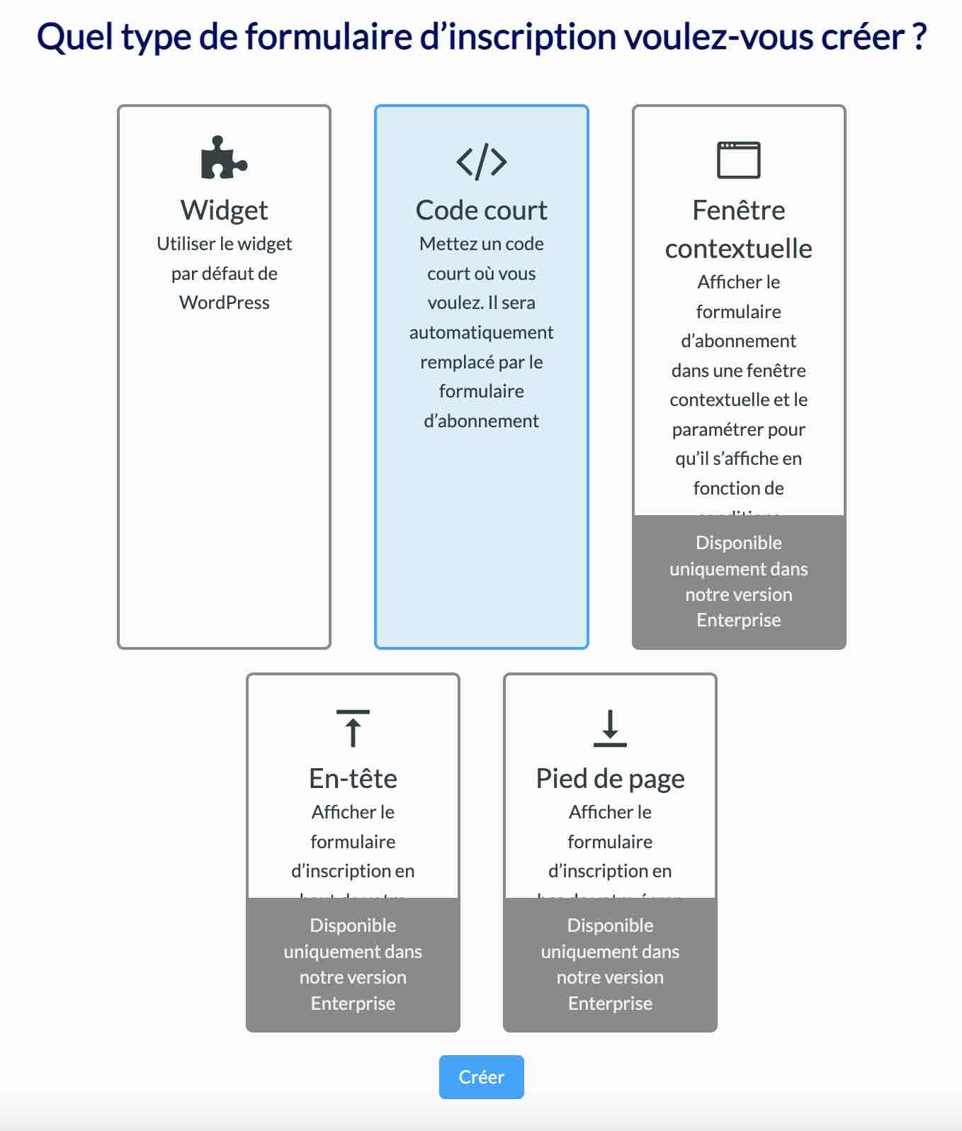 AcyMailing permet de créer un formulaire d'inscription qui s'intègre avec un code court.