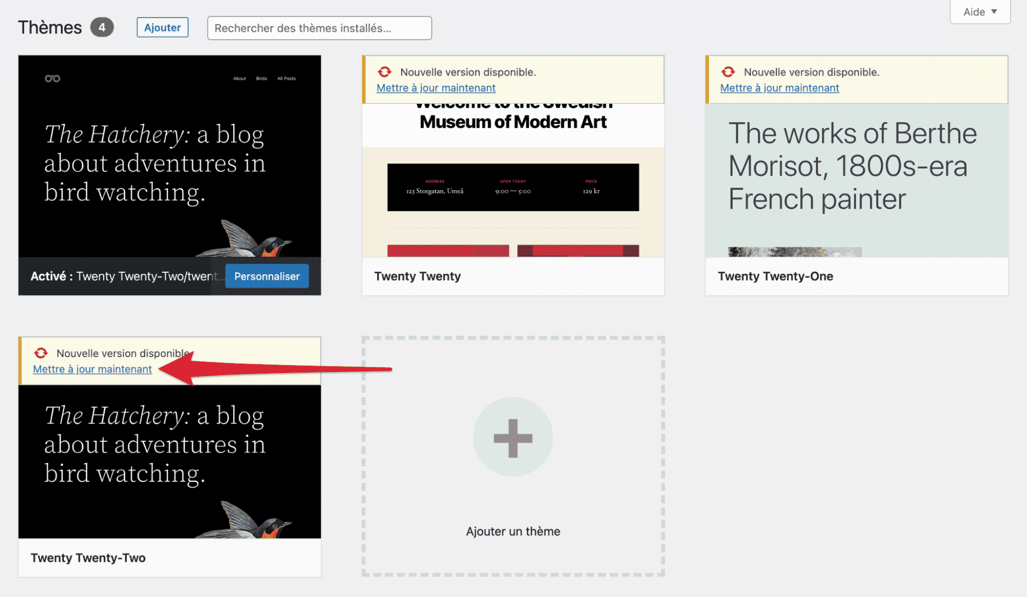 Mettre à jour un thème WordPress maintenant.