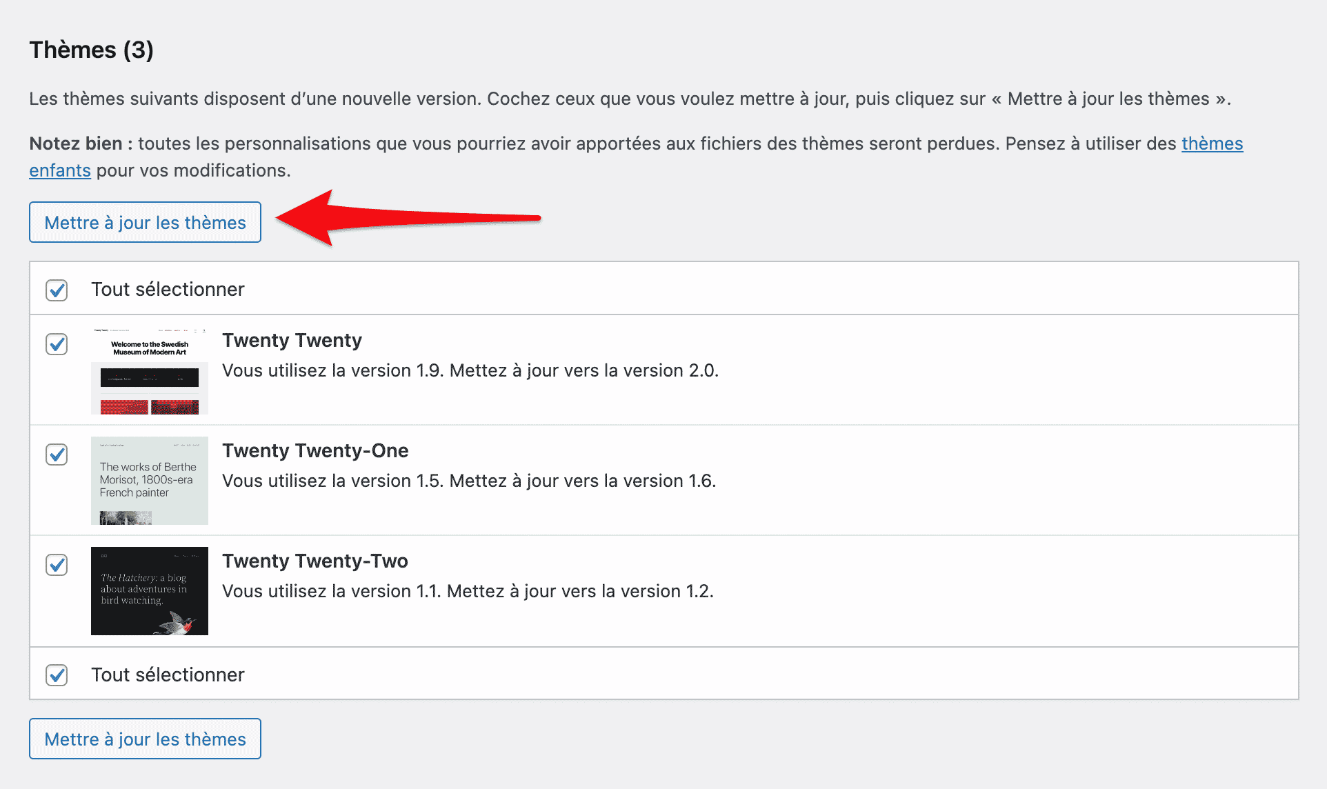 Mettre à jour les thèmes WordPress.