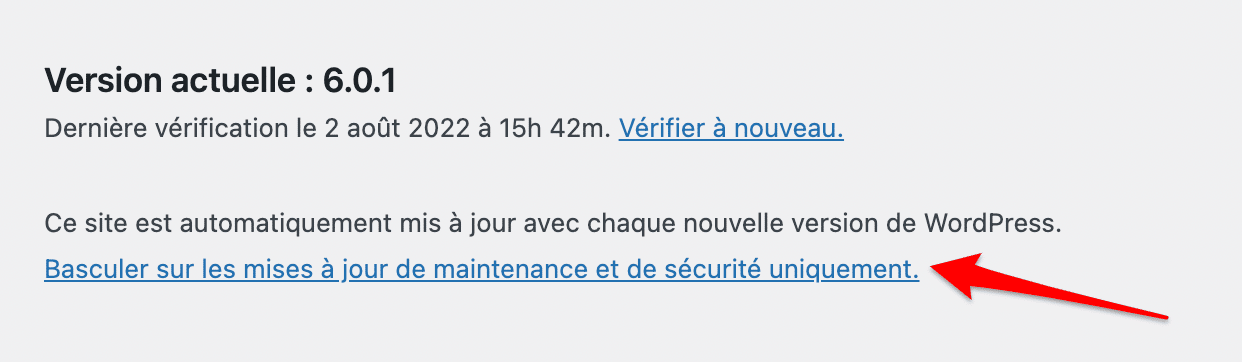 Mise à jour automatique du Core de WordPress.