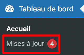 Mises à jour sur le tableau de bord de WordPress.