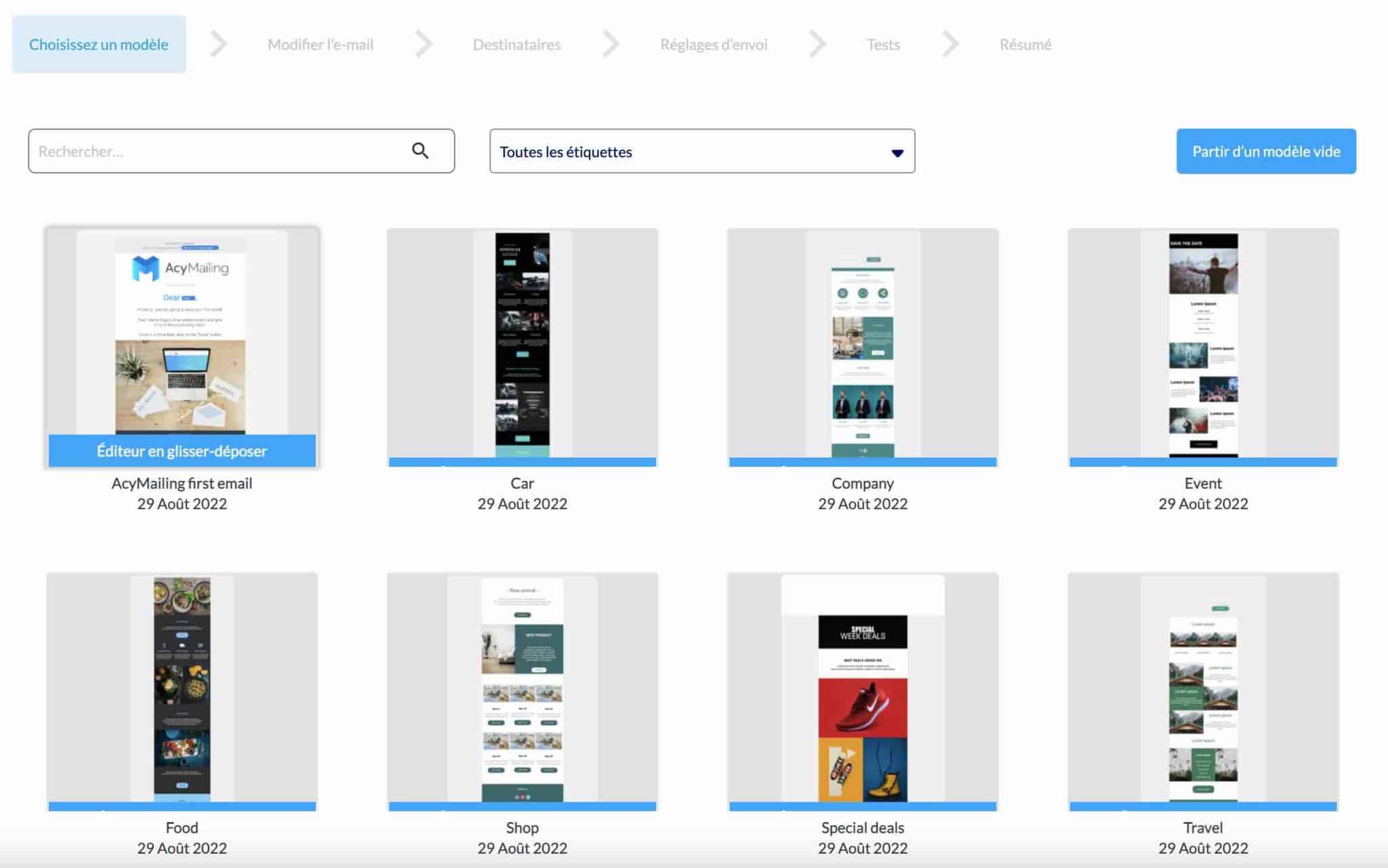 AcyMailing propose une dizaine de templates pour créer une newsletter WordPress.